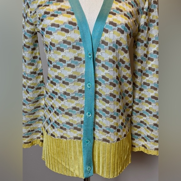 Missoni Blue and Yellow Geometric Cardigan Sweater - Size 8 - Picture 5 of 8